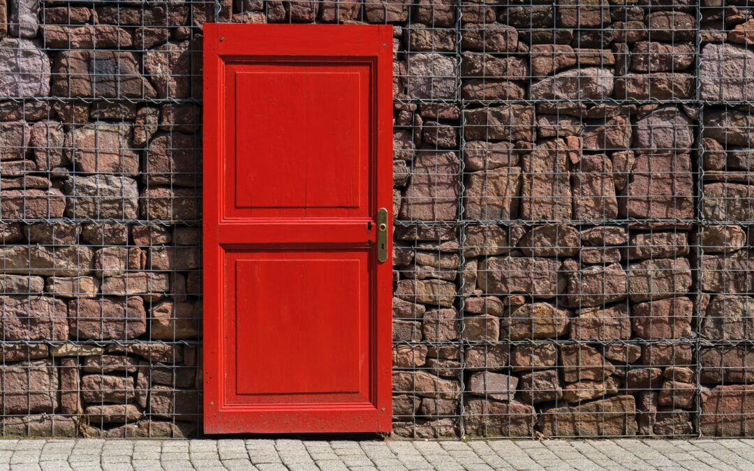 brick wall with red door