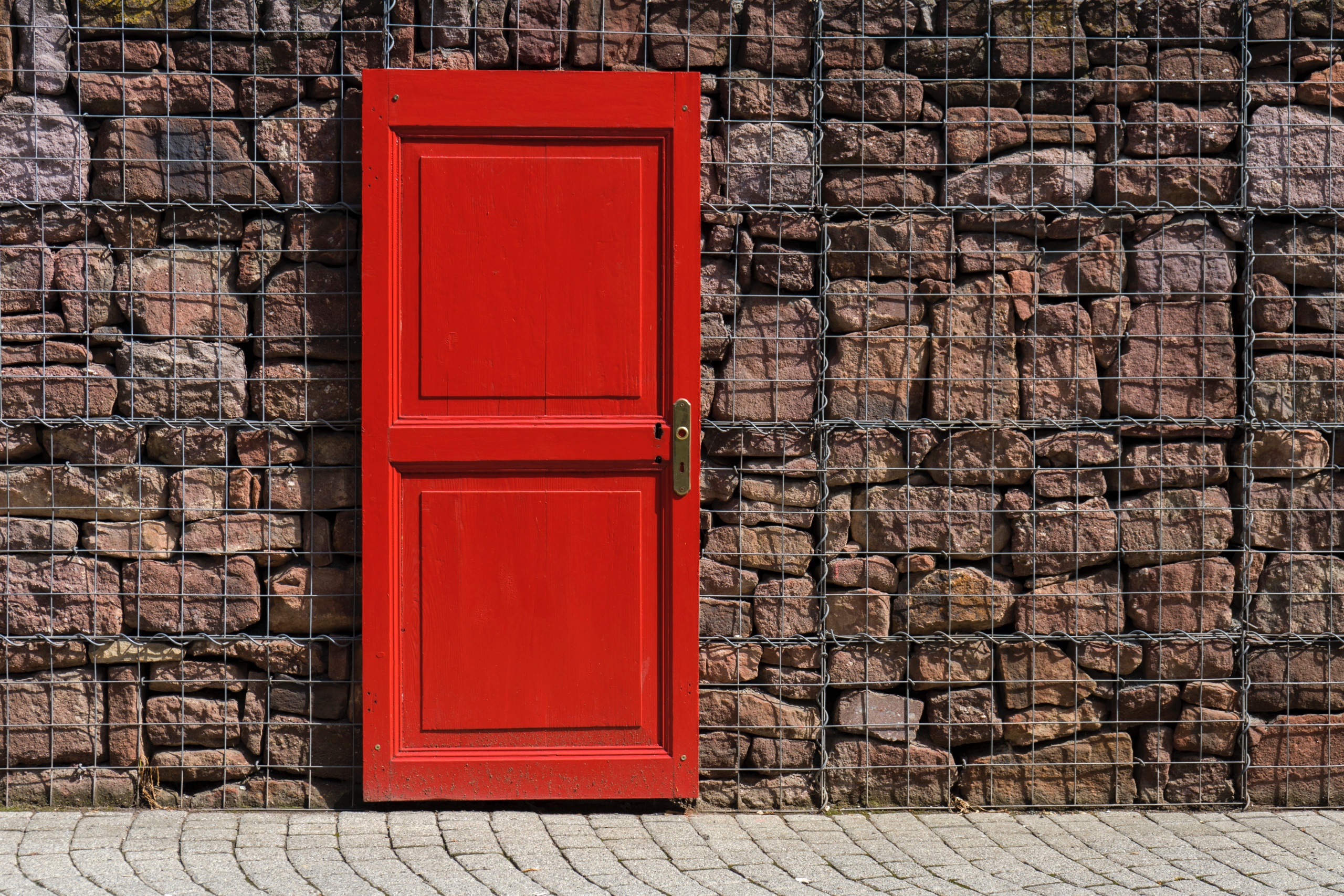 brick wall with red door