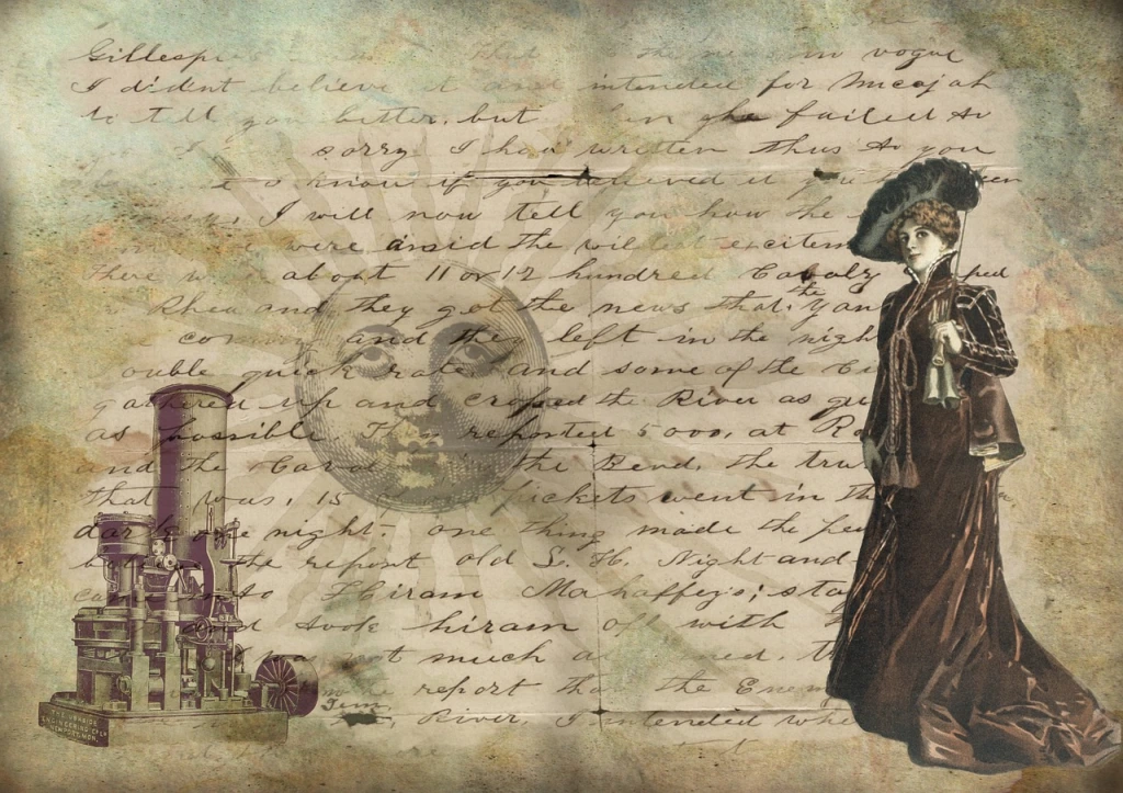 Victorian era woman on the background of a journal entry