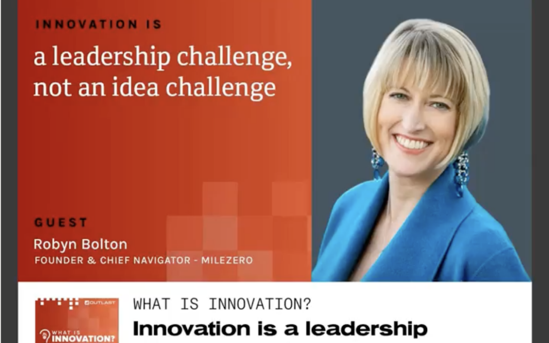 "Cover art" for podcast with title "Innovation is a leadership challenge, not an idea challenge"