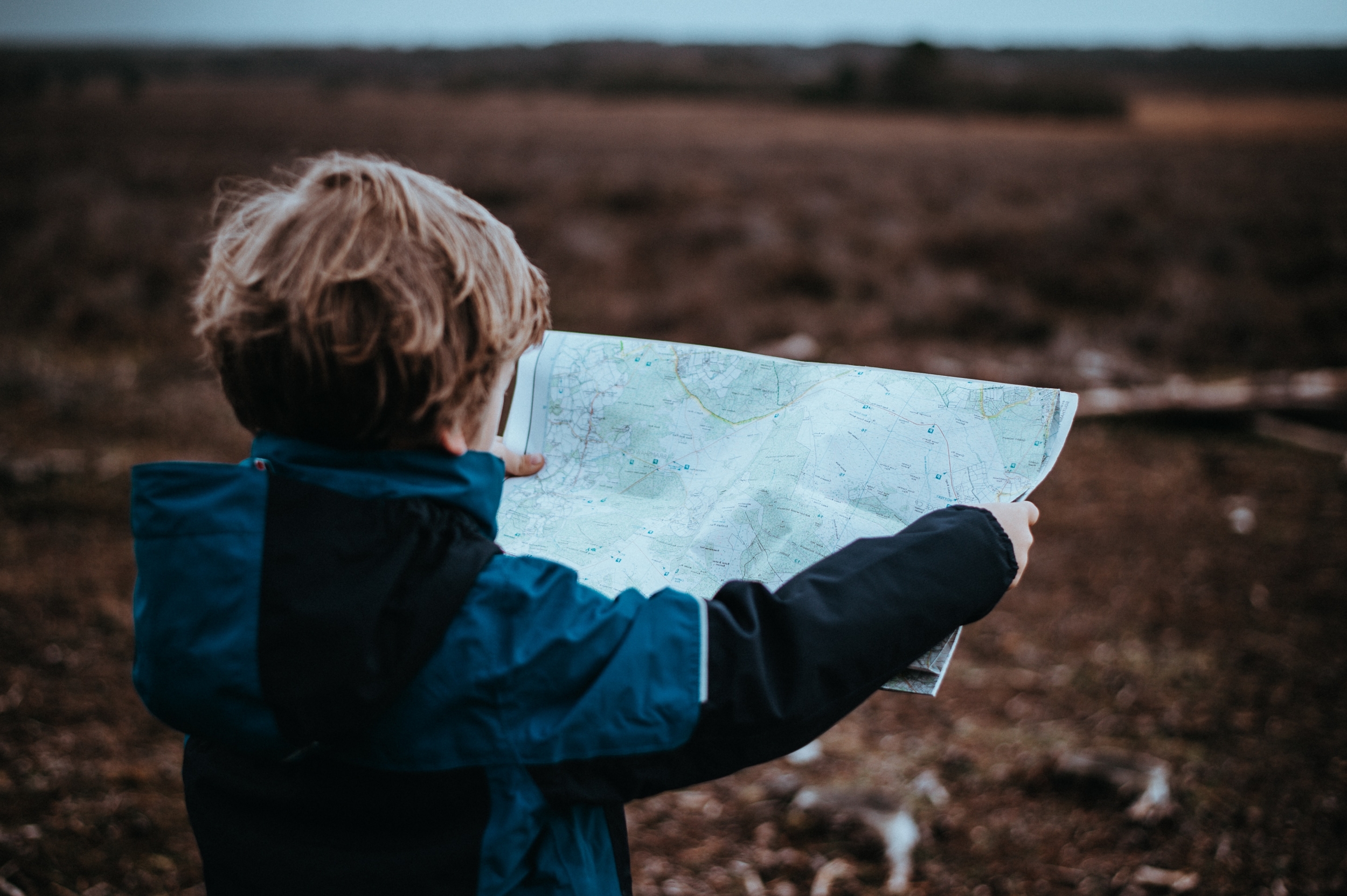 Little boy looking at a map