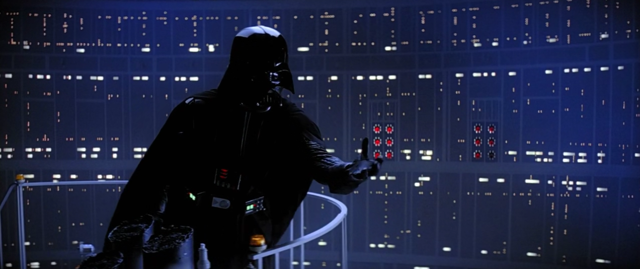 Darth Vader reaching out to Luke Skywalker