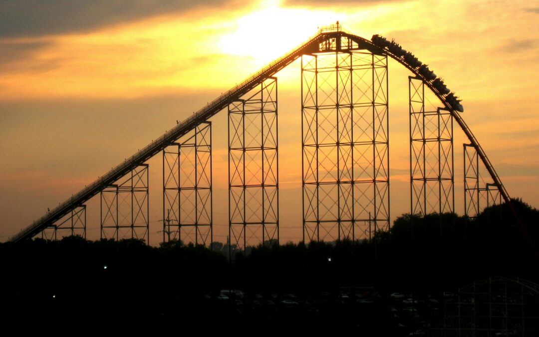 Photo of the first hill of a roller coaster
